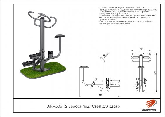 ARMS061.2 Уличный тренажер Велосипед + Степ для двоих фото №2
