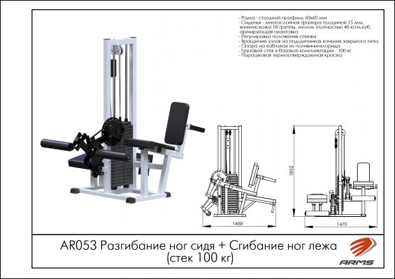 AR053 Разгибание ног сидя + Сгибание ног лежа (стек 100 кг) фото №2