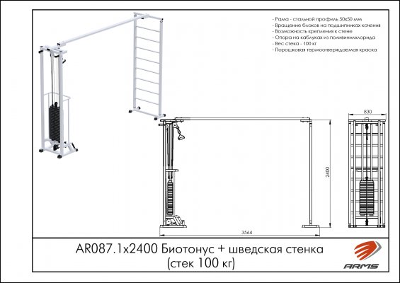 AR087.1х2400 Биотонус + шведская стенка (стек 100 кг) фото №2