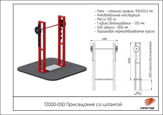 TZ020-050 Уличный тренажер для приседания со штангой фото №2