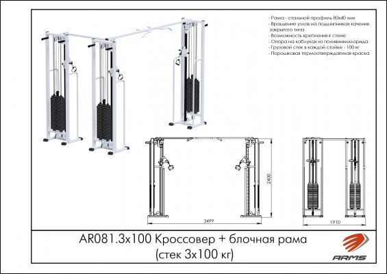 AR081.3x100 Кроссовер + блочная рама (стек 3х100 кг) фото №2