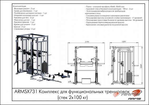 ARMSX731 Комплекс для функциональных тренировок (стек 2х100 кг) фото №2